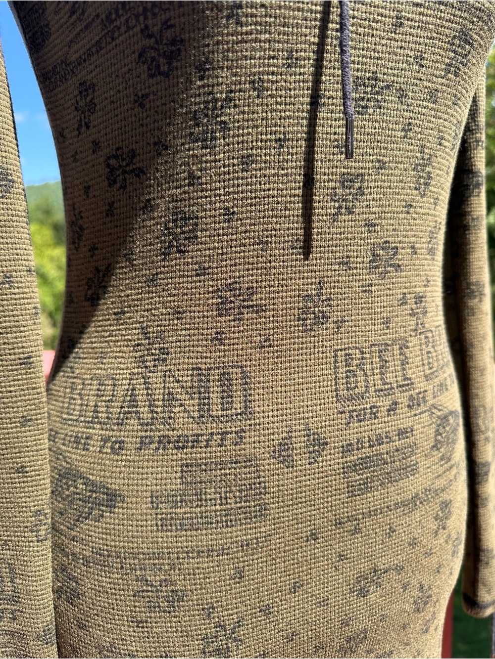 Vintage Betsey Johnson Runway Bee Brand Olive Thermal Long Sleeve Midi Dress - Picture 3 of 10